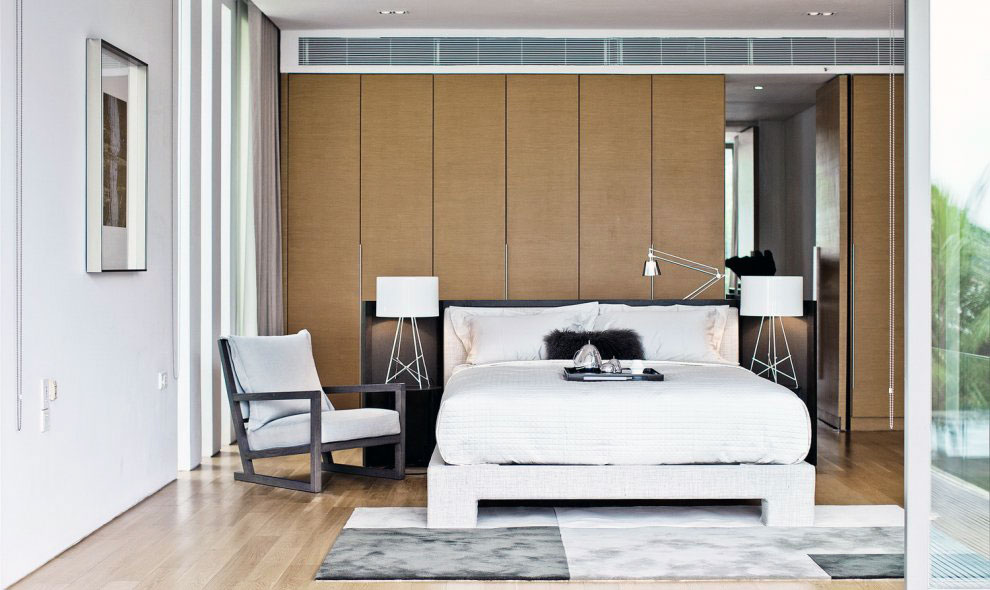 Modern Bedroom With Brown Wall