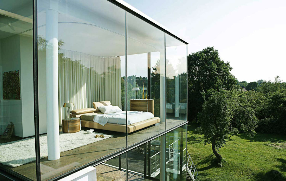 Modern Glass House with Bedroom Face.