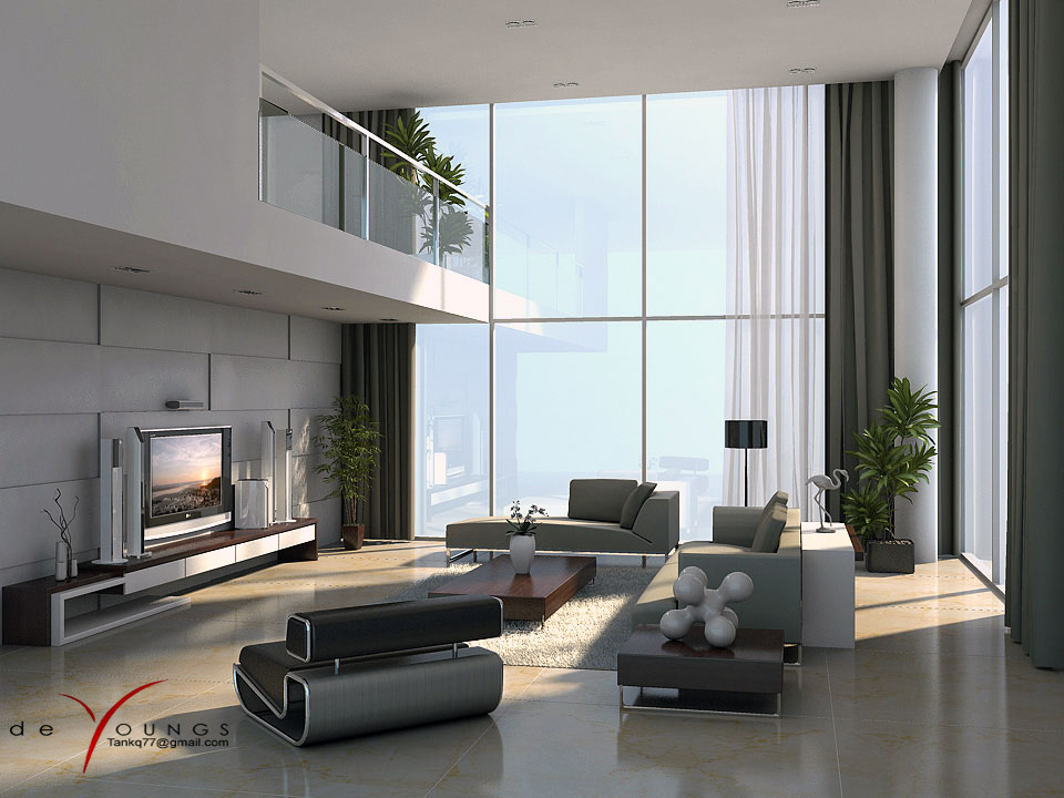 Modern Grey White Lounge Mezzanine House
