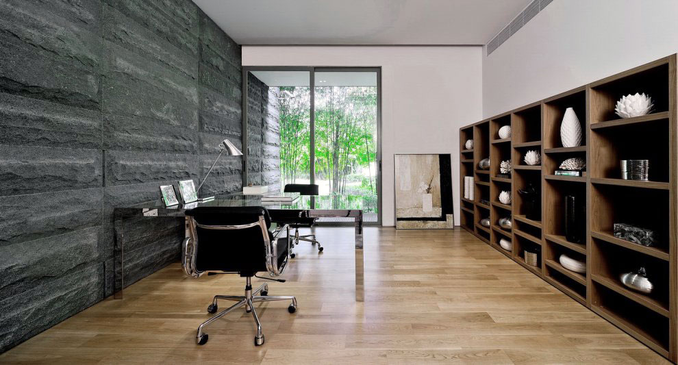 Modern Home Office Interior Stone Wall