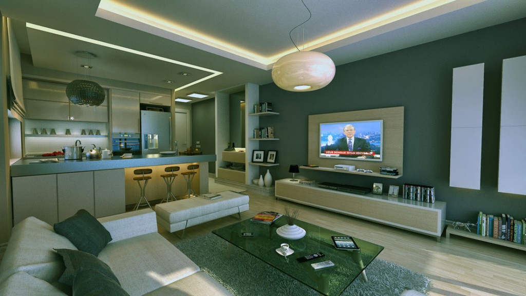 Modern Living Room Apartment with Mini Bar