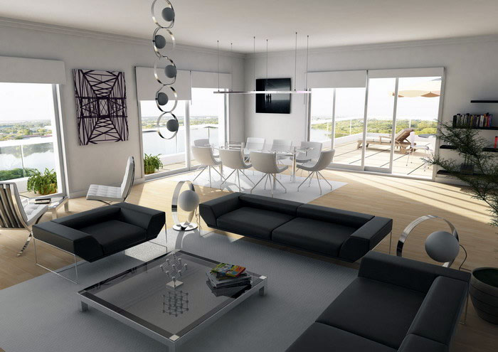 Monochrome Penthouse with Black Sofa