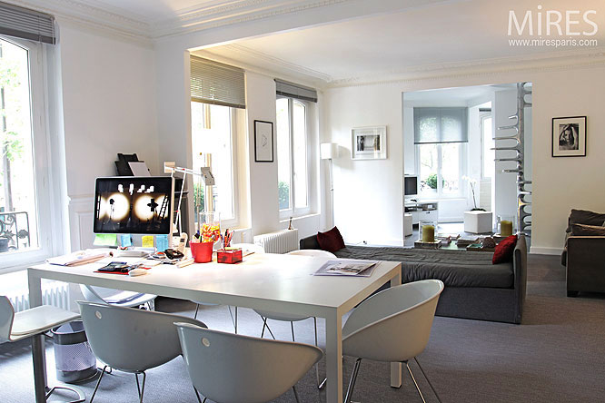 Open Living Room Design with Mac Desk Ideas