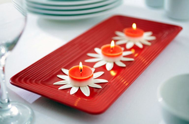 Orange Flameless Candles with Flower Accents