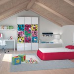 Red White Hello Kitty Room with Wooden Sloping Ceiling
