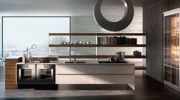 White Wood Kitchen with Large Glass Wall