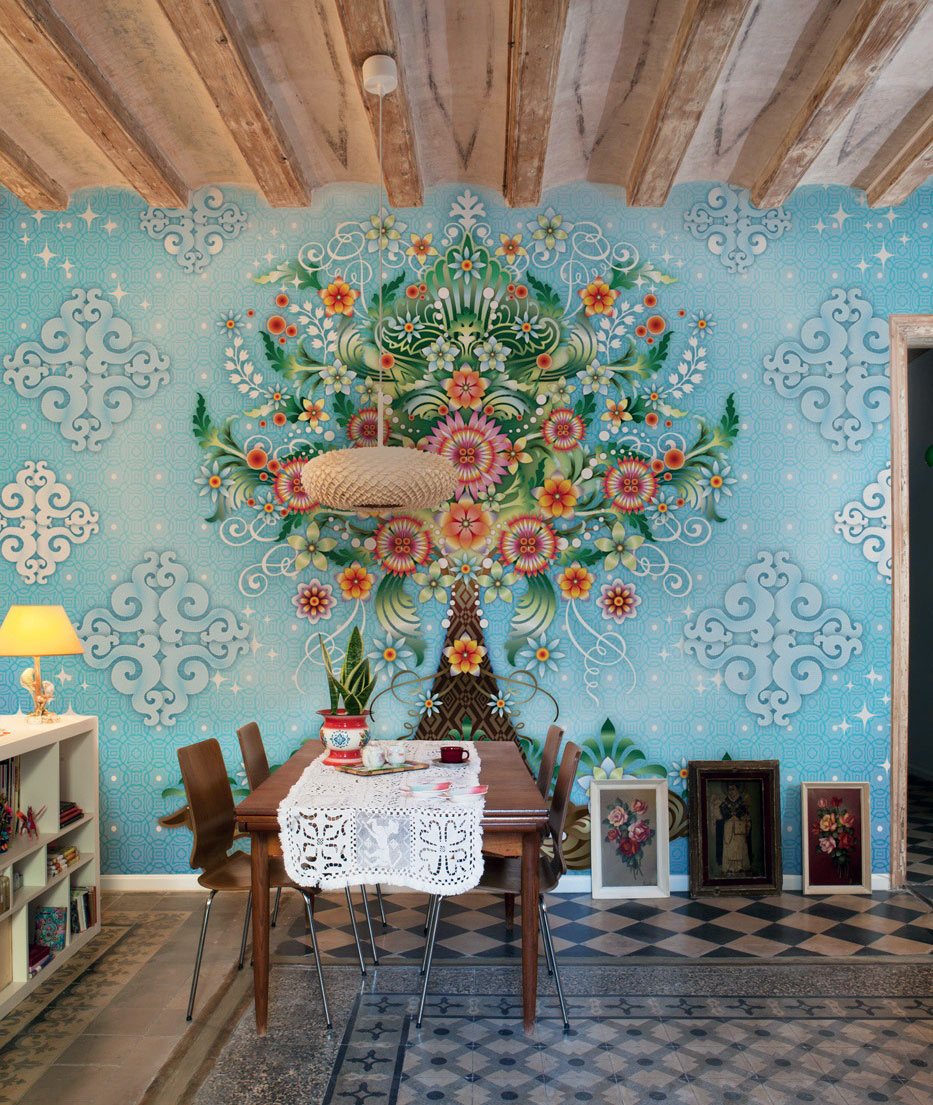 Blue Girl Floral Wallpaper Dining Room