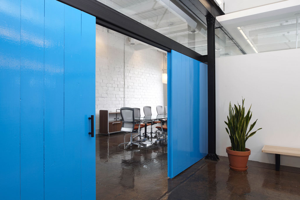 Blue Sliding Door Office Design - Interior Design Ideas