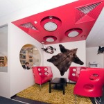Casual Office Living Design with Bear Skin Wall Art