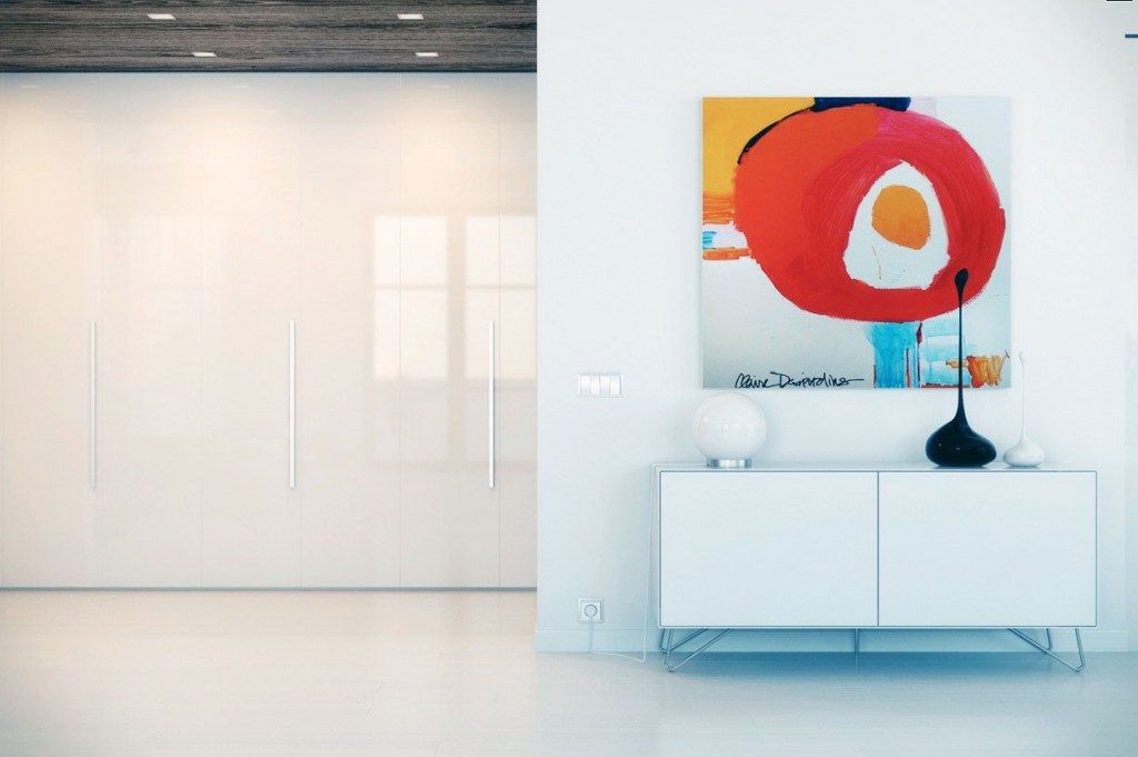 Cool Fitted Gloss White Storage with Modern Art