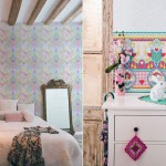 Girly Violet Blue Floral Wallpaper Bedroom