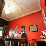 Modern Classic Office with Red Wall Ideas