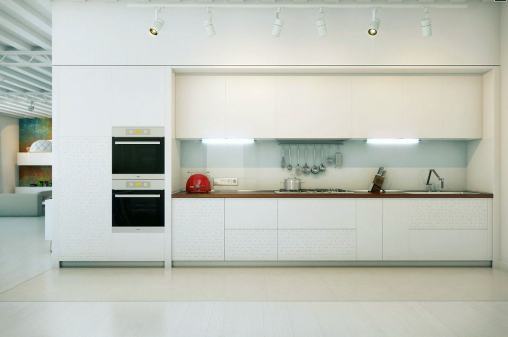 Modern Open White Kitchen with Double Oven
