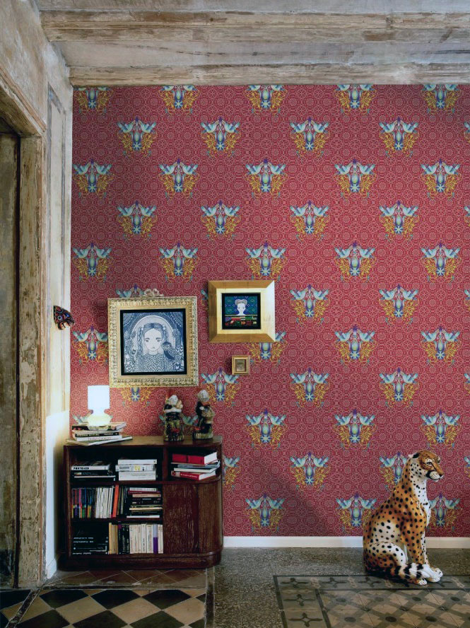 Old Style Modern Wallpaper with Red and Gold Accents