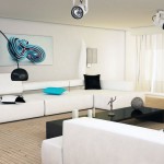 Sophisticated Black and white Living Room with Aqua Accents