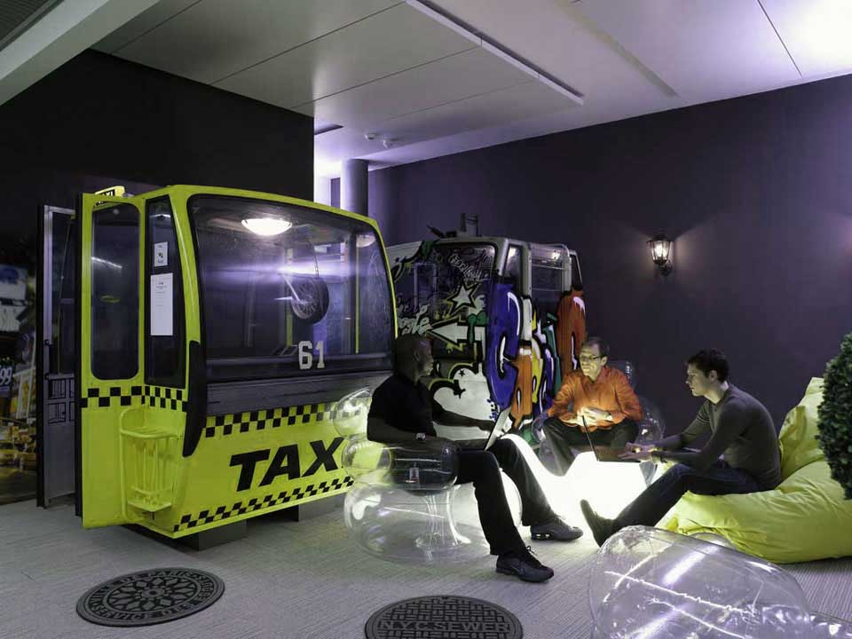 Unique Informal Meeting Room with Yellow Taxi Decor