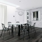 White Brick Wall Dinning Room with Black Furniture