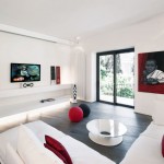 White Sofa Living Room with Red Pillow Design Ideas