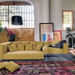 Yellow Modern Sofa with Black Floor Lamp