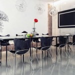 Amazing Black White Dining Room with Tree Wall Decal