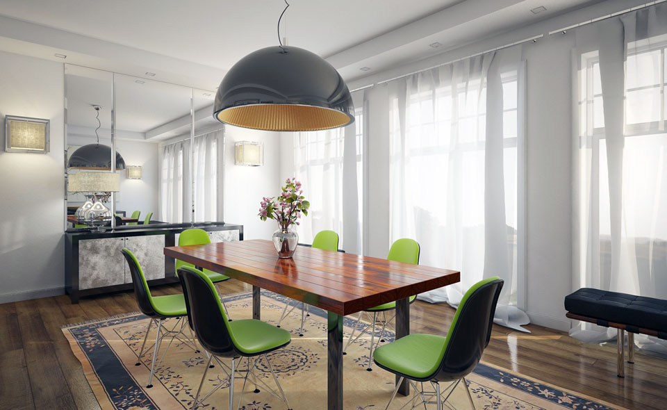Awesome Lime Green Chairs in Large Dining Room