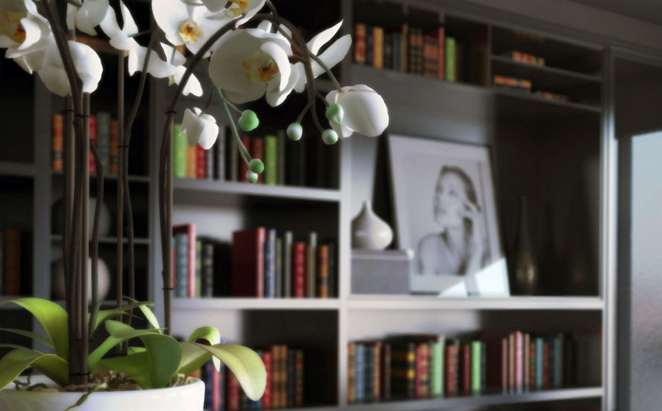 Beautiful Home Library with Flower Decor Ideas