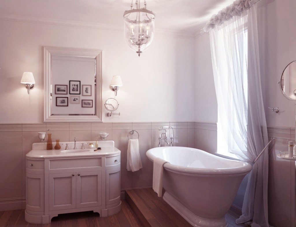 Beautiful White Classic Bathroom with Roll Top Bath