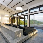 Gray Concrete Floor Living Room and Sliding Door Ideas