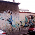 Kids Play Bubble in Wall Mural Street