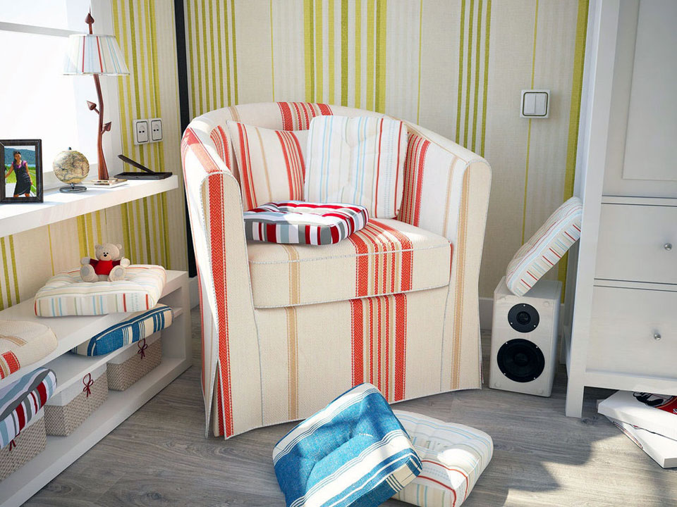Orange Cream Striped Corner Sofa Design Ideas