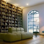 Sophisticated Home Library Design with Beige Sofa
