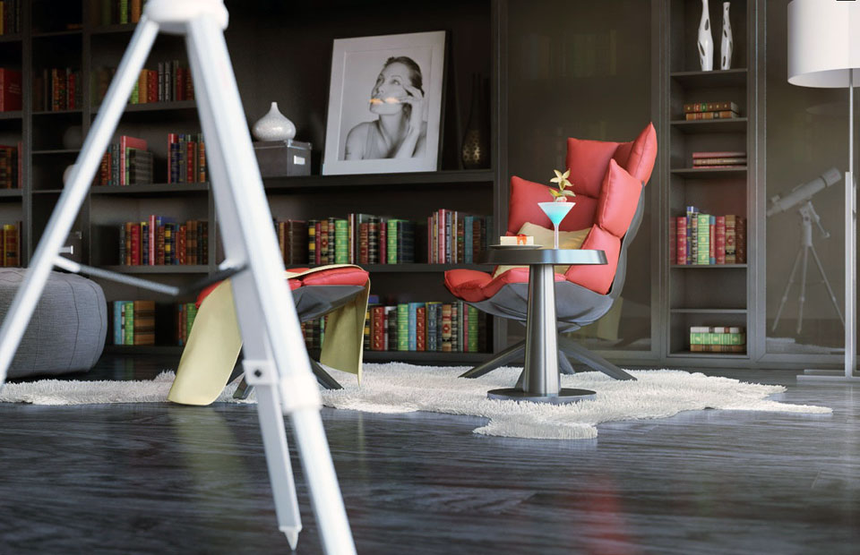Stylish Modern Reading Corner with Red Chair Ideas