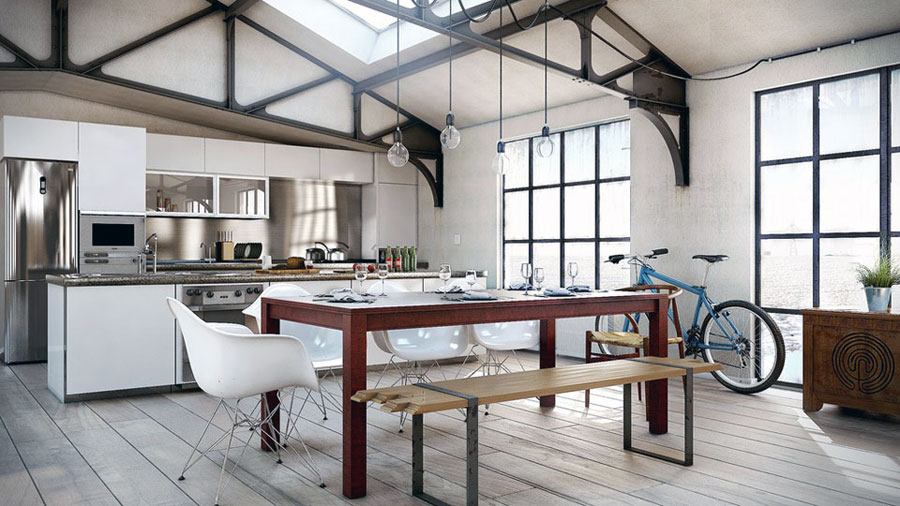 Urban Style Kitchen Dining Area in Loft