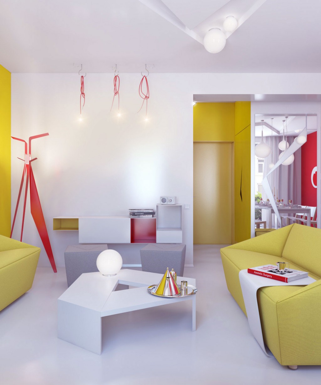 Bright Living Room with Yellow Sofas and White Coffee Table