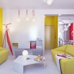 Bright Living Room with Yellow Sofas and White Coffee Table
