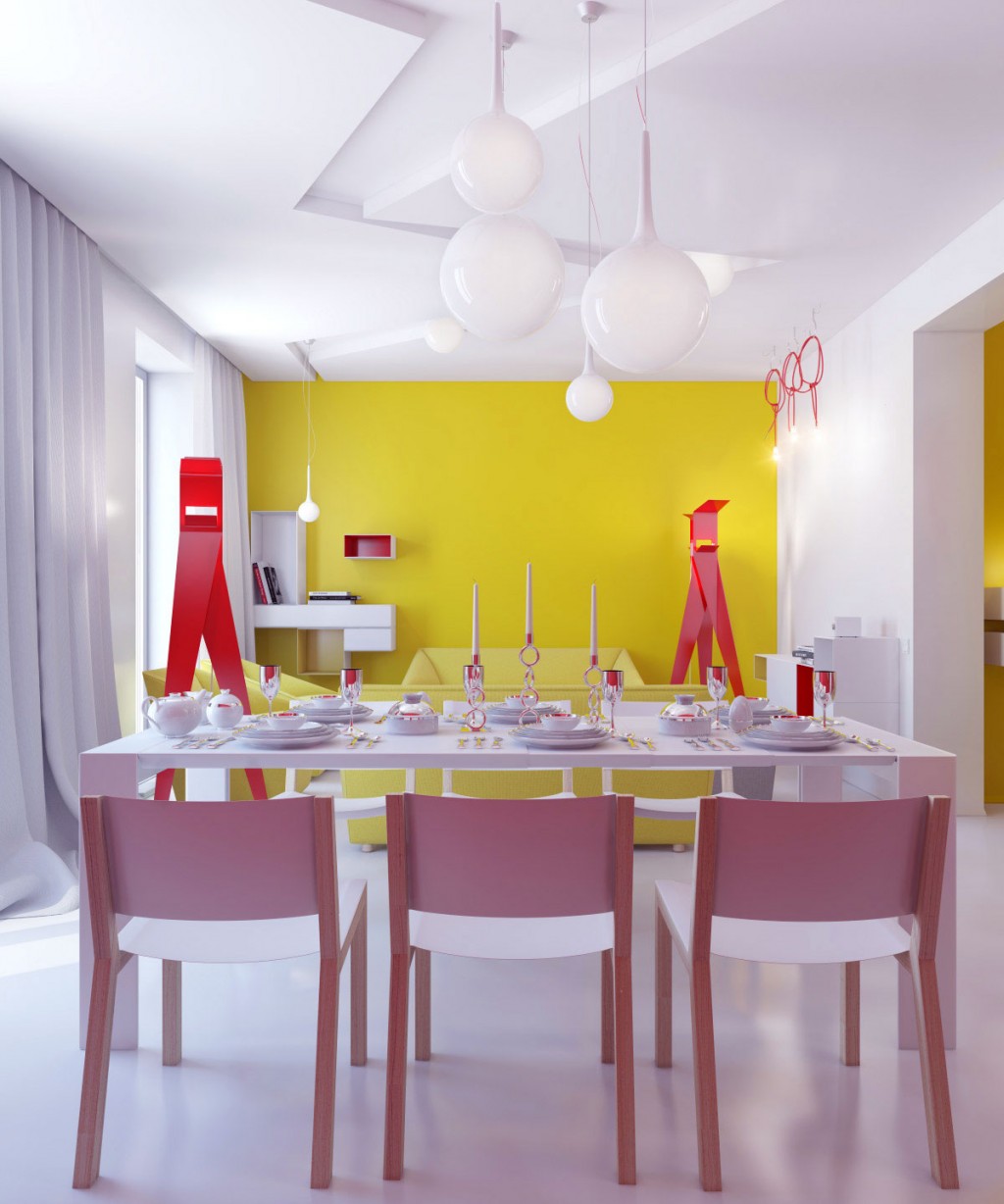 Contemporary Colorful Decor with White Dining Table