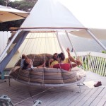 Floating Bed Patio Design with Hammock and Wood Deck