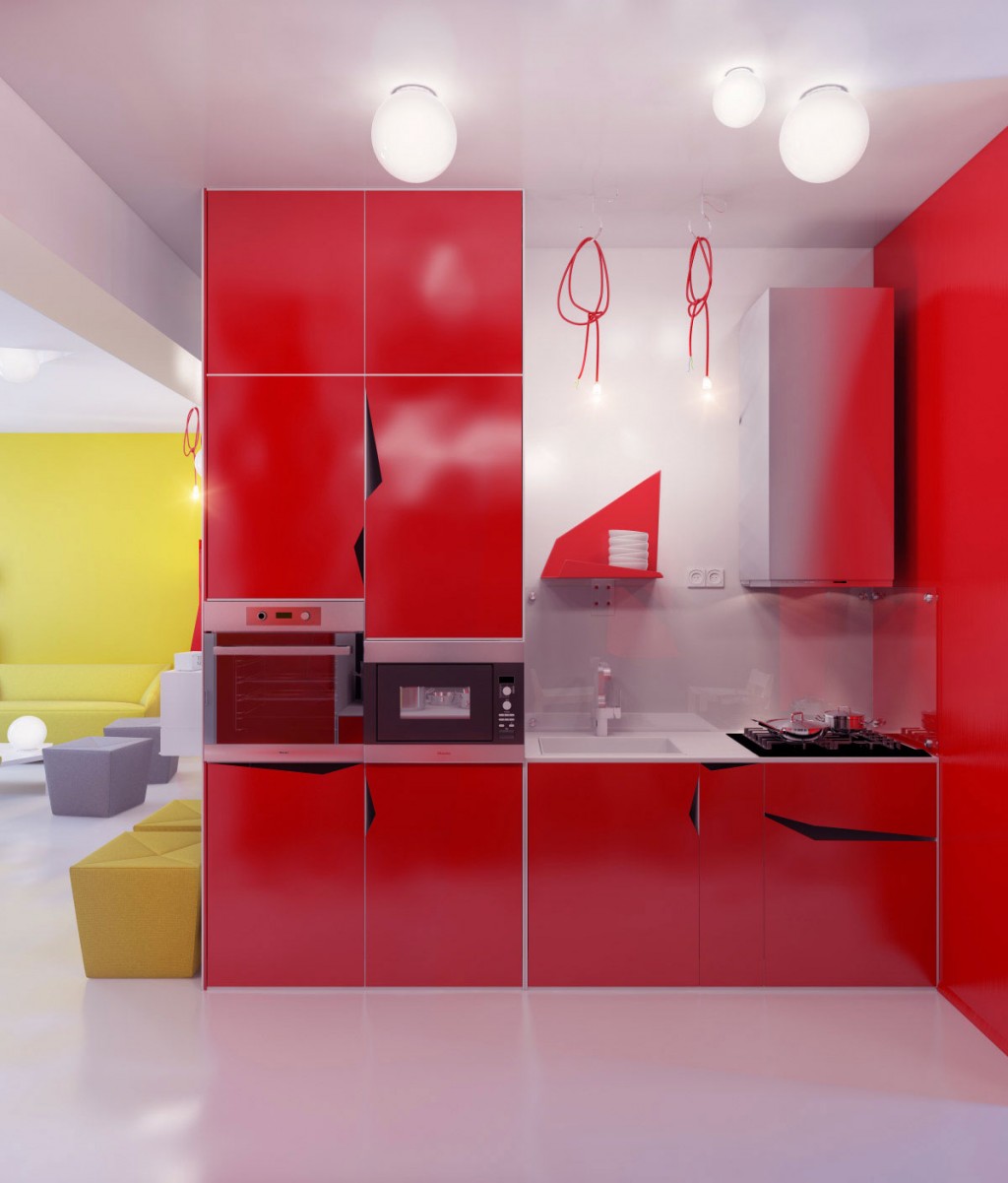 Modern Red Kitchen Units Furniture Set