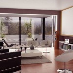 Neutral Living Room with Projector Screen and Glass Wall Ideas