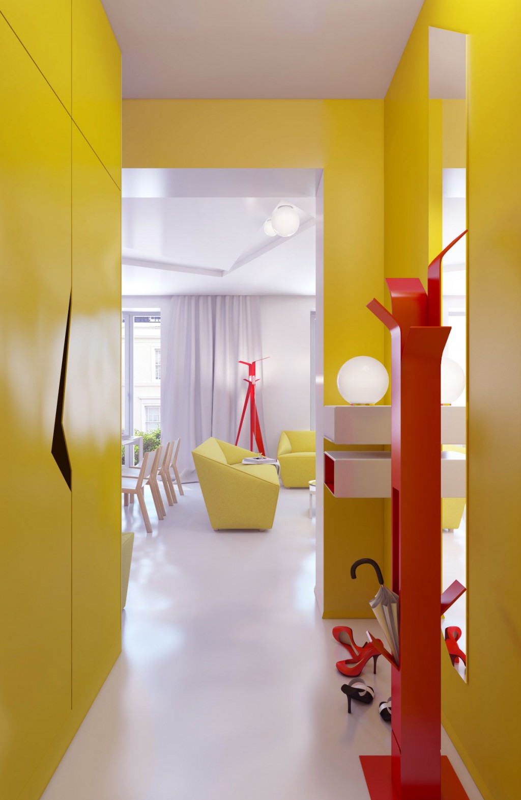Yellow Hallway Decor with Large Mirror Ideas