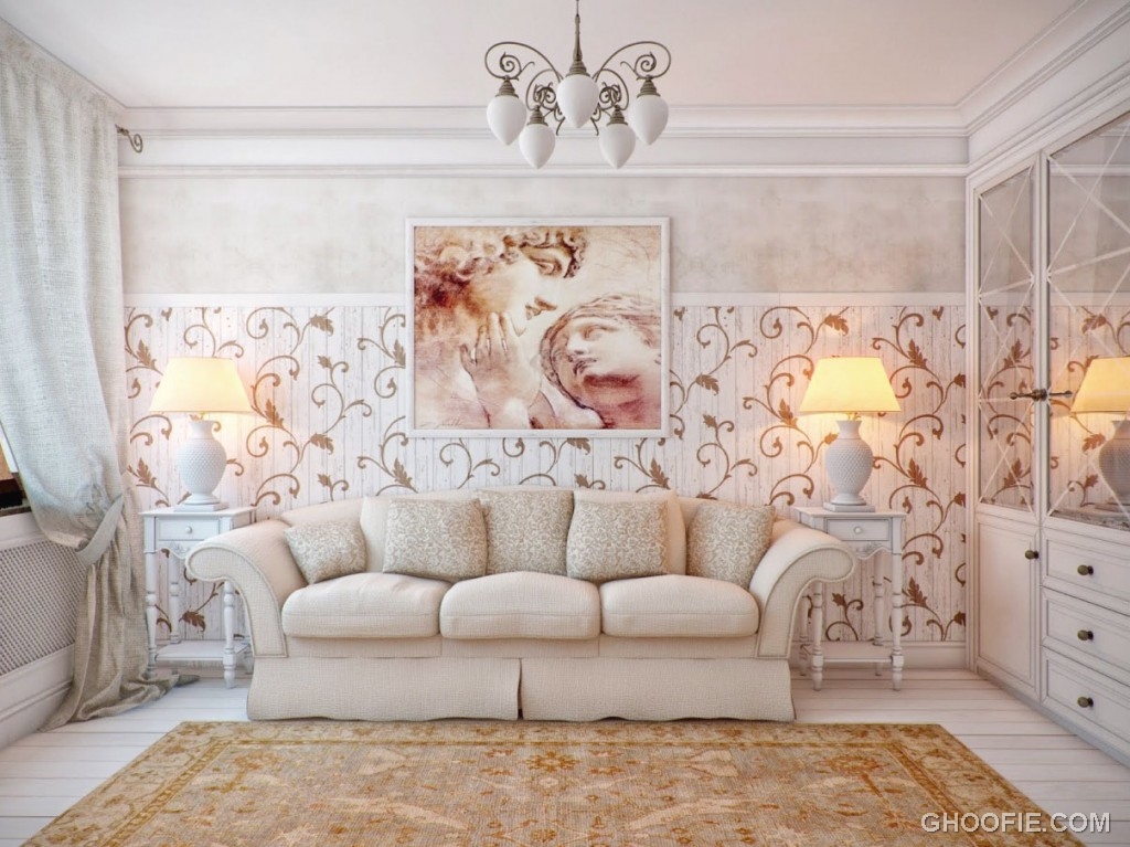 Cream Living Room with Swirl Floral Wall Decals