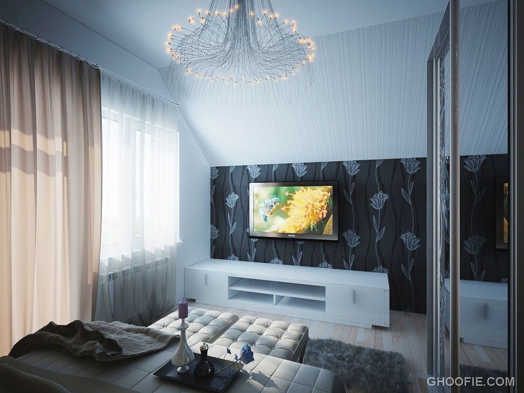 Modern Dark Bedroom with Flower Wall Decor Idea