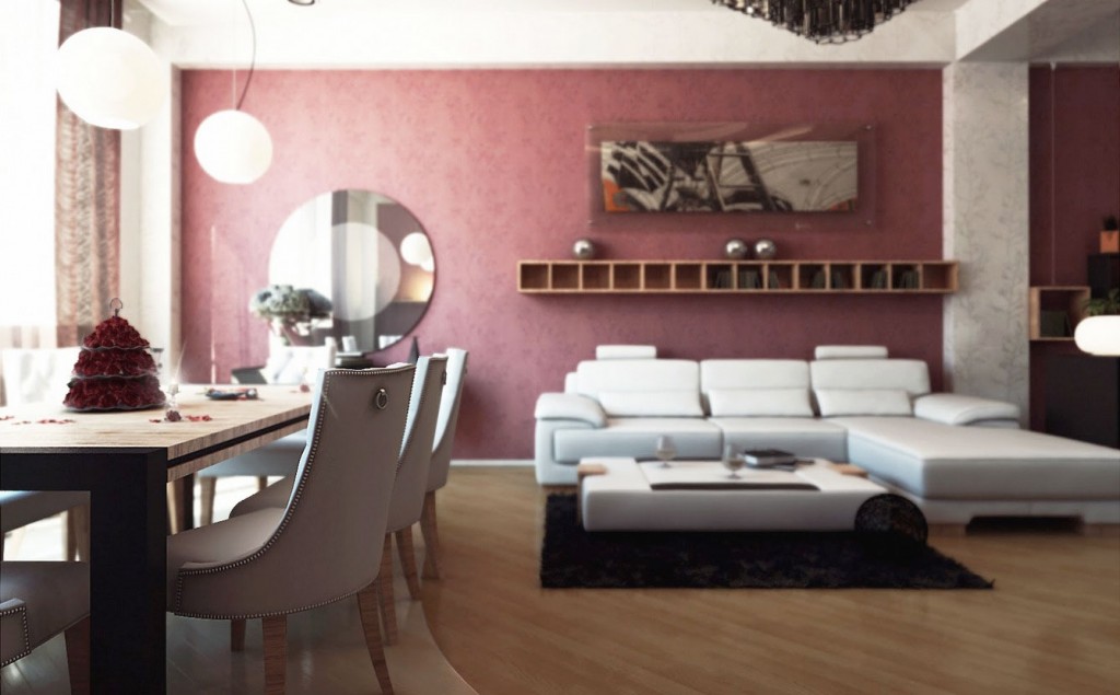 Contemporary Combined Living Room Diner with White Furniture