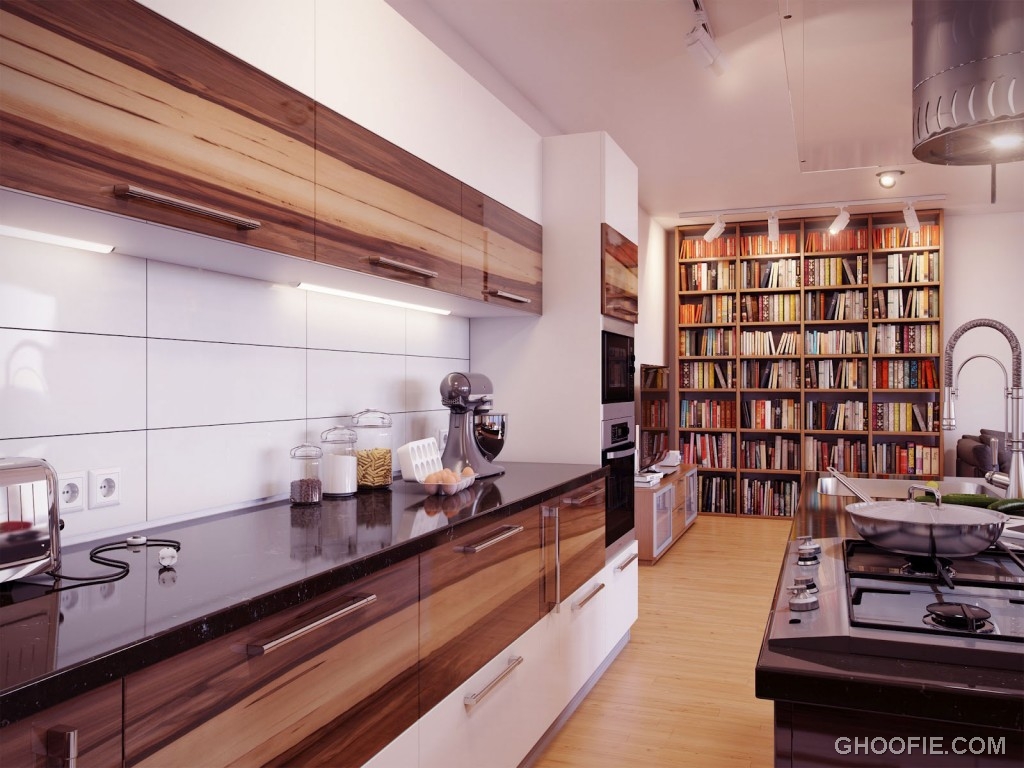 Modern White Backsplash Wooden Units Kitchen