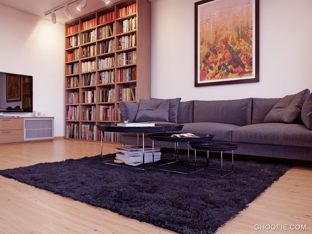 Spacious Living Room With Contemporary Grey Sofa