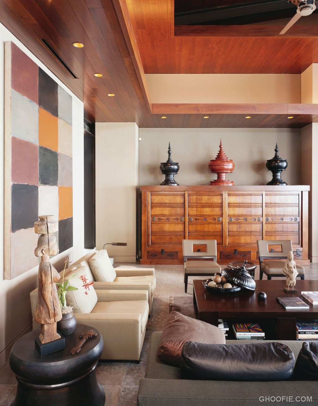 Living Room Hawaiian House with Wooden Furniture