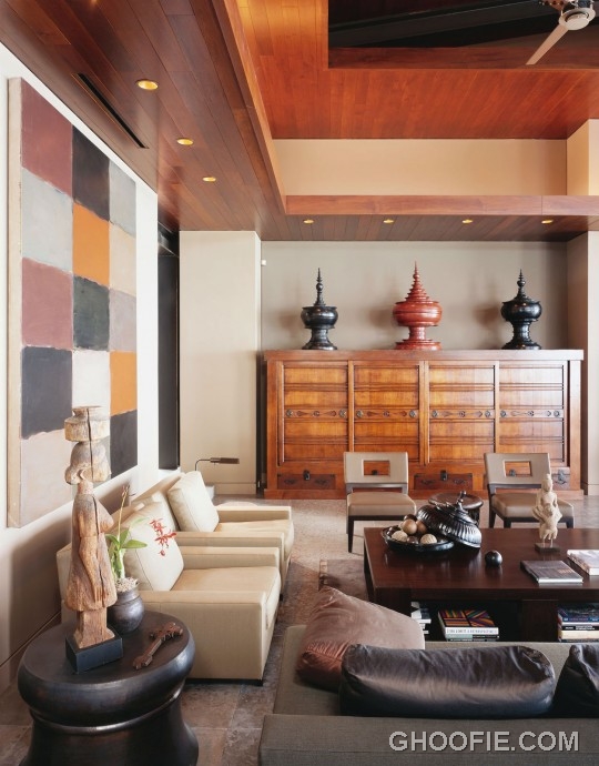 Living Room Hawaiian House with Wooden Furniture Interior Design Ideas