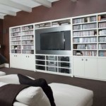 Minimalist Movie Room Design with White Movies Collection Storage