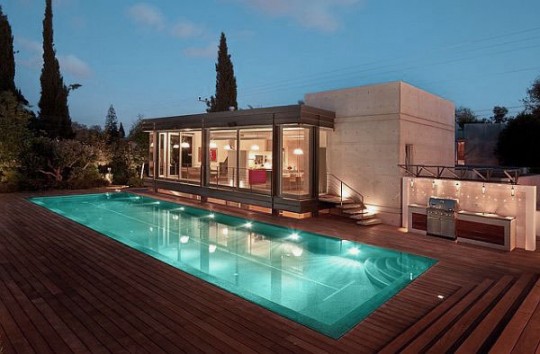 Modern House Design with Wooden Deck and Pool - Interior Design Ideas