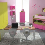 Pink Green Girls Bedroom with Bunk Bed and Study Desk